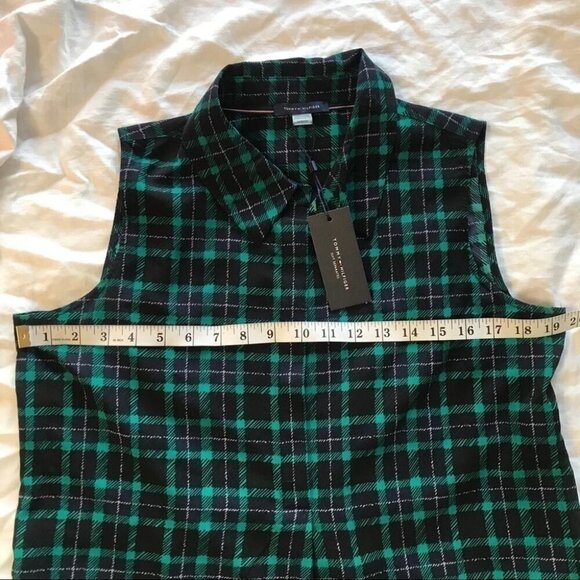 Tommy Hilfiger Sleeveless Plaid Blouse Dark Academia & Y2K Preppy Style - Picture 9 of 11